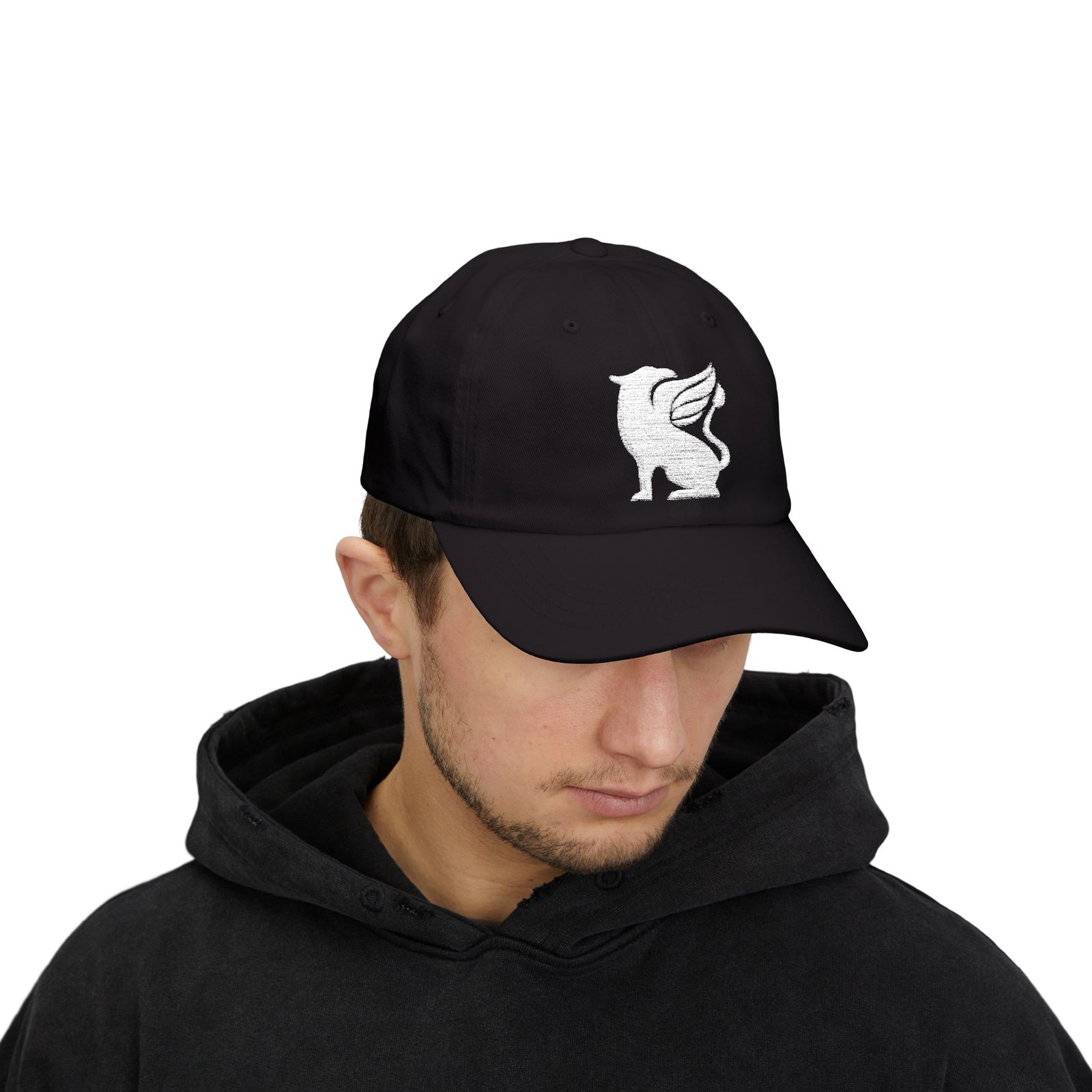 Stylish Black Dad Cap with Winged Lion Design, Gift for Fathers Day, Casual Cool Hat, Trendy Everyday Wear, Unique Dad Accessory